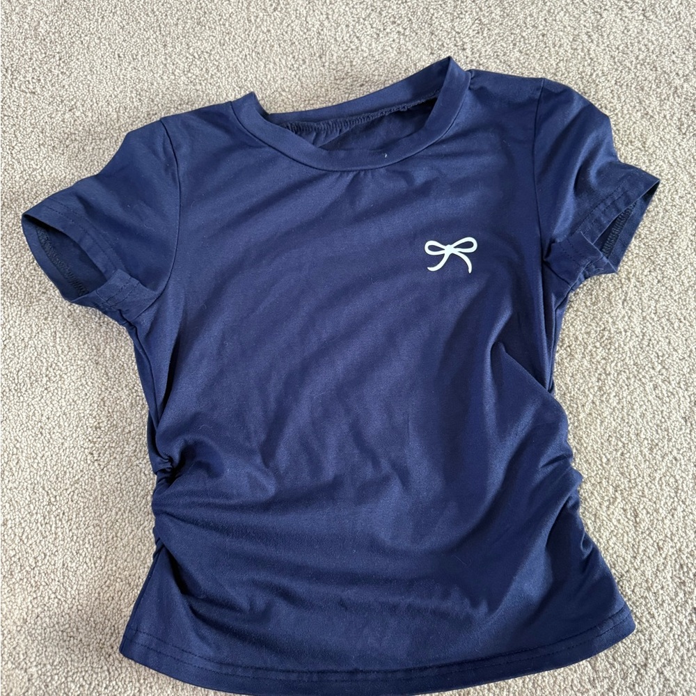 SHEIN Navy Top with White Bow Detail